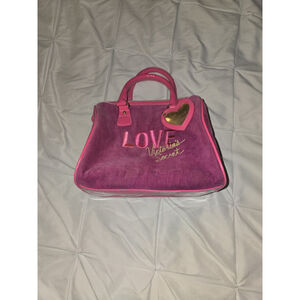 Victoria's Secret Love magenta faux suede velvet cosmetic bag